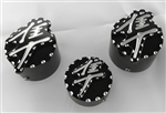 Black/Silver Pocket Engraved & Ball Cut 24mm Huge 3D Kanji Fork & Yoke Caps
