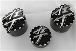 Black/Silver Pocket Engraved & Ball Cut 30mm Huge 3D Kanji Fork & Yoke Caps