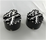 Black/Silver Pocket Engraved & Ball Cut 30mm Huge 3D Kanji Fork Caps