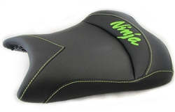 "New Image" Custom ZX-6R or ZX-10R Front Seat Black Carbon Fiber w/Green Embroidering