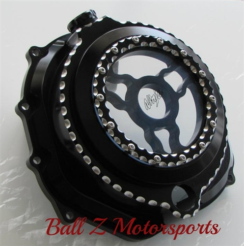 ZX 14 Black Ball Cut Wicked See Through Clear Clutch Cover w/Ninja Logo  Etched In Glass